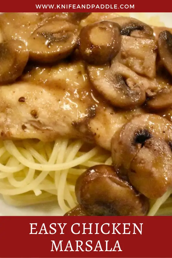 Chicken Marsala over spaghetti
