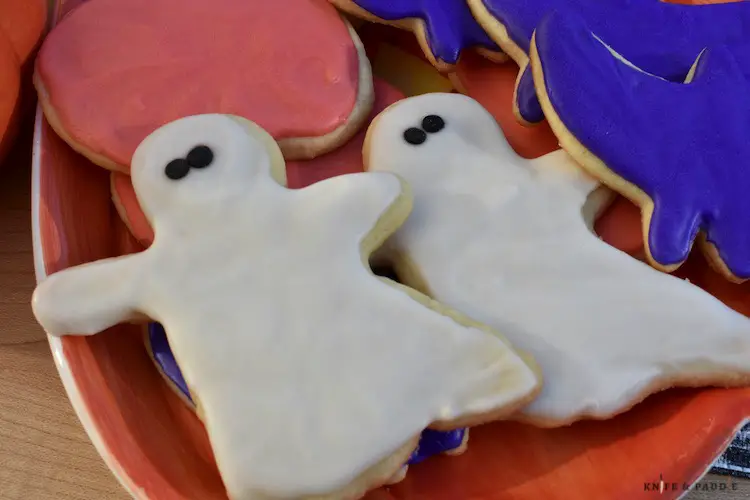 Ghost, pumpkin and bat sugar cookies