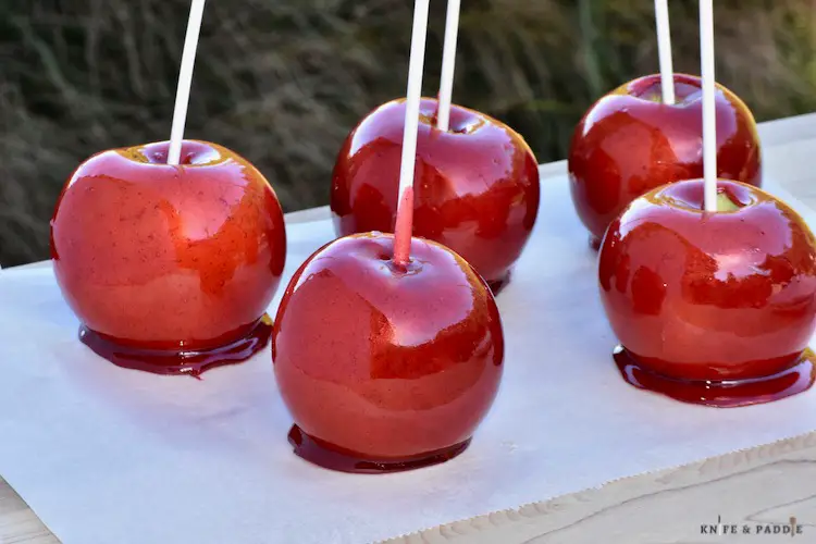 Candy apples on parchment paper