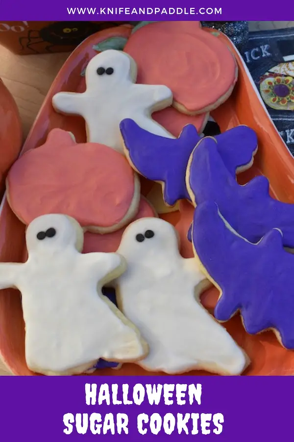 Ghost, bat and pumpkin sugar cookies