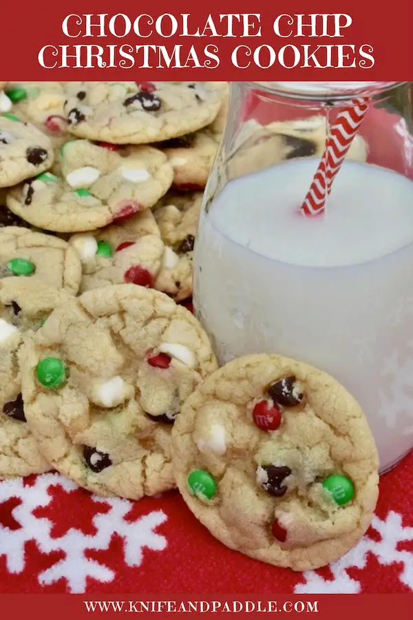 Chocolate Chip Christmas Cookies with a glass of milk