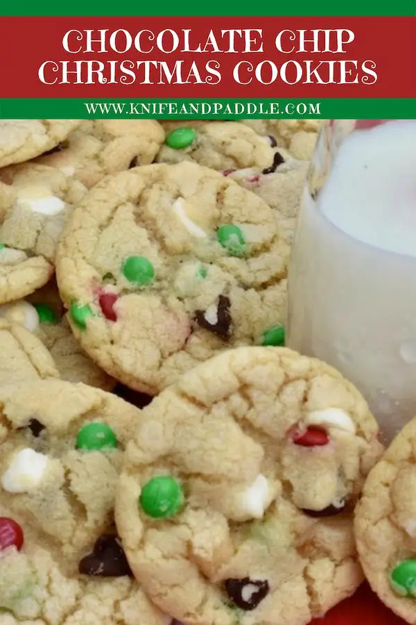 Christmas Chocolate Chip Cookies with a glass of milk