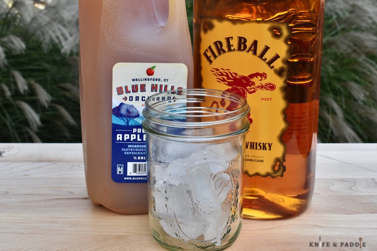 Apple cider, Fireball Cinnamon Whiskey and ice