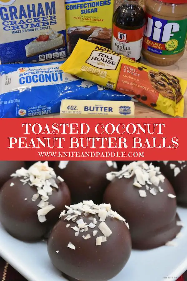 Graham cracker crumbs, confectioners' sugar, pure vanilla extract, creamy peanut butter, sweetened coconut, butter, chocolate chips or Baker's dipping chocolate or Ghirardelli Melting Wafers.
