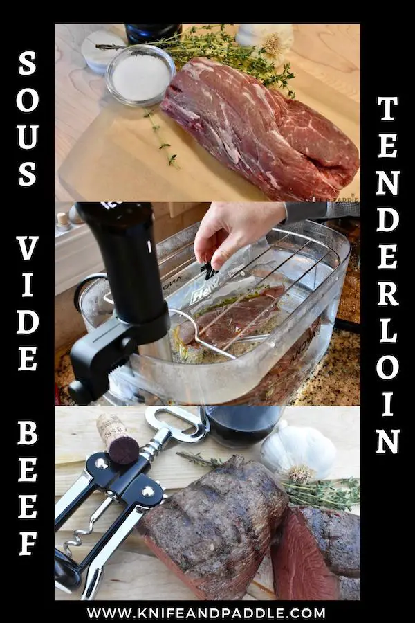 Raw meat on a cutting board, meat in the sous vide, perfectly cooked medium rare meat on a cutting board
