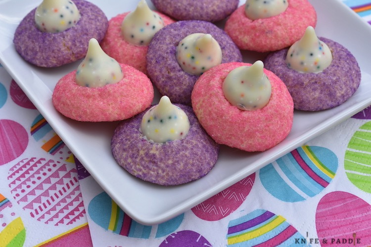 Pin and Purple Spring Sugar Cookie Blossoms on a plate