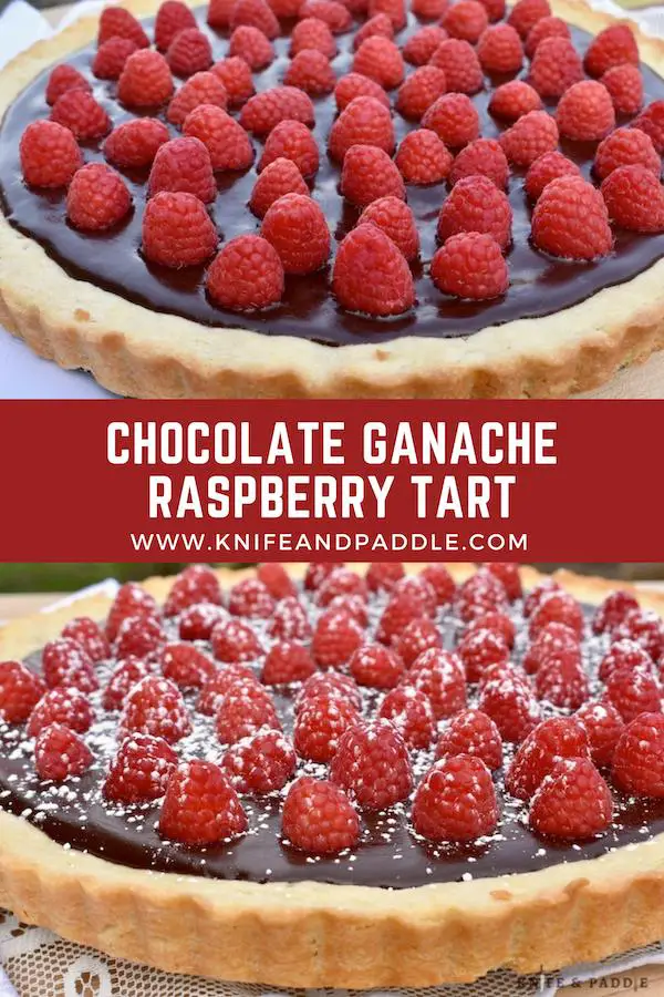 Chocolate Ganache Raspberry Tart without and with powdered sugar