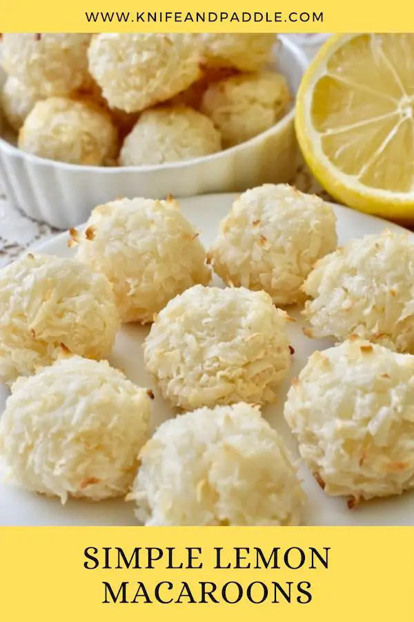 Simple lemon macaroons in a bowl and on a plate