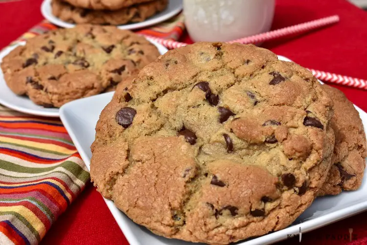 Bakery Style Chocolate Chip Cookies on a plate
