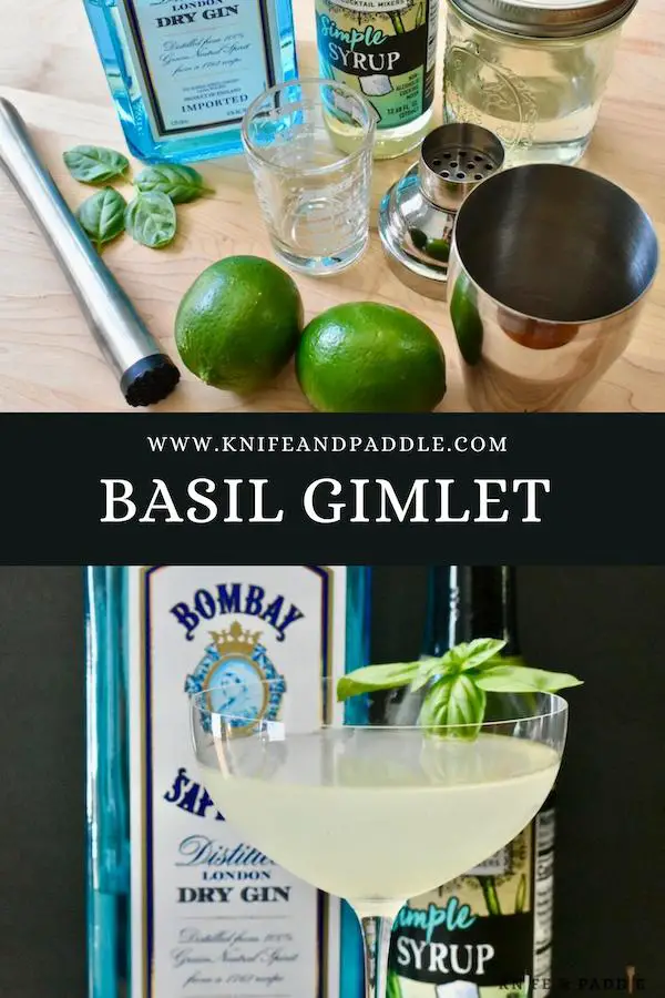 Muddler, fresh basil, gin, simple syrup, cocktail shaker, fresh limes, shot glass