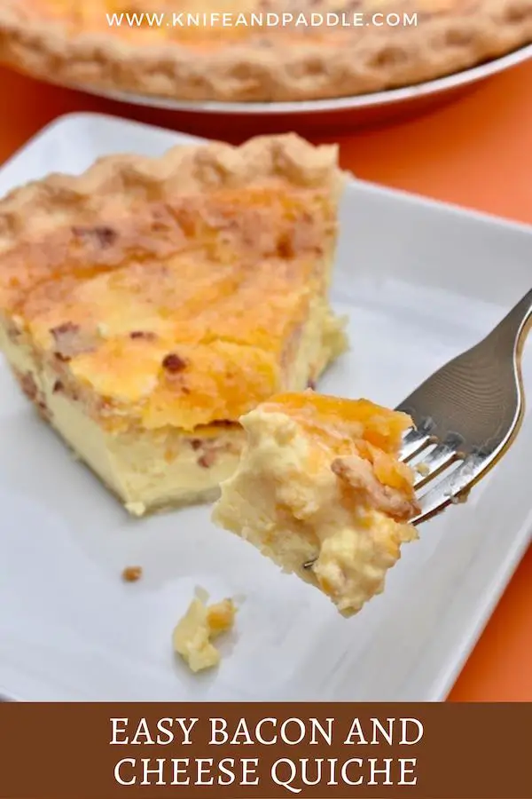 Easy Bacon and Cheese Quiche on a fork and on a plate