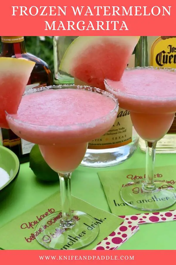 Frozen Watermelon Margaritas with a watermelon slice for garnish
