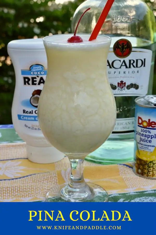 Cream of coconut, Bacardi white rum,  pineapple juice and a tropical drink