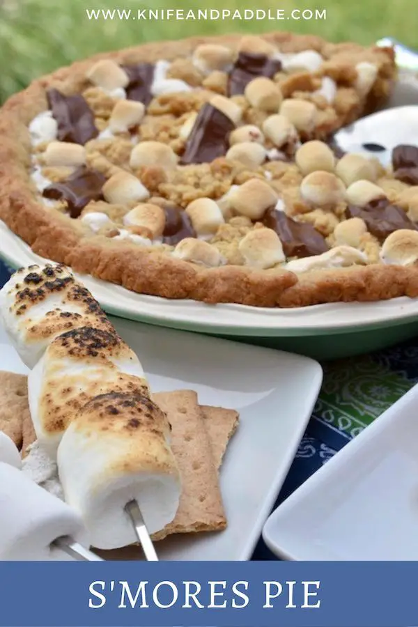 Graham crackers, marshmallow creme, marshmallows and chocolate bars in a pie plate