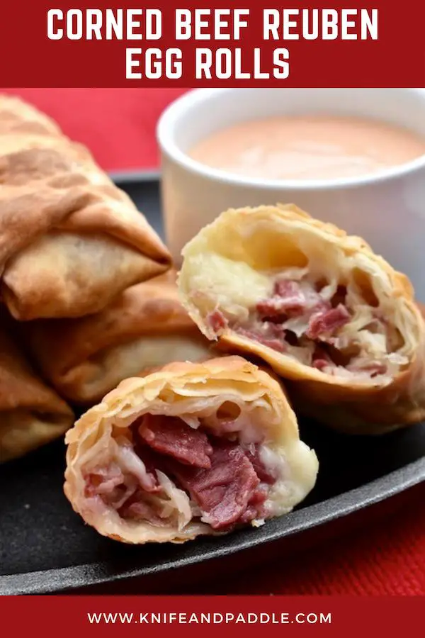 Corned Beef Reuben Egg Roll with  Thousand Island Dressing for dipping