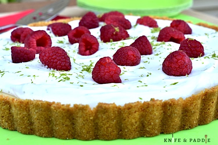 Fresh Lime Tart topped with raspberries