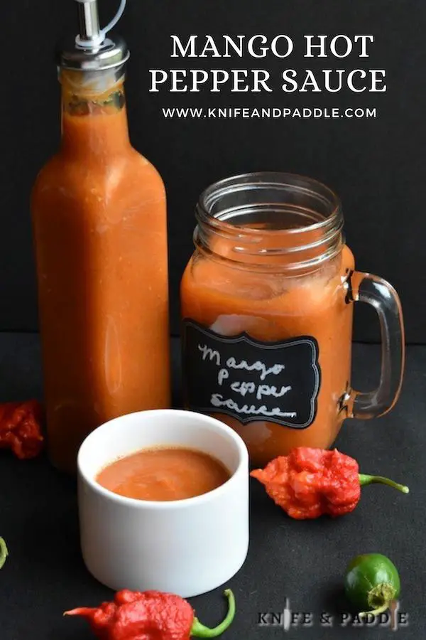 Mango Hot Pepper Sauce in a bottle, mason jar and a bowl