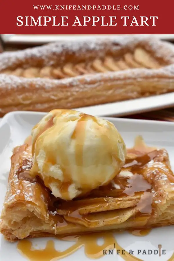 Simple Apple Tart with a scoop of ice cream and drizzled caramel sauce