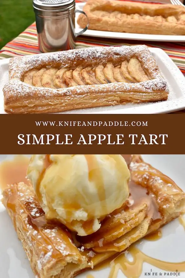 Simple Apple Tart with a scoop of ice cream and drizzled caramel sauce