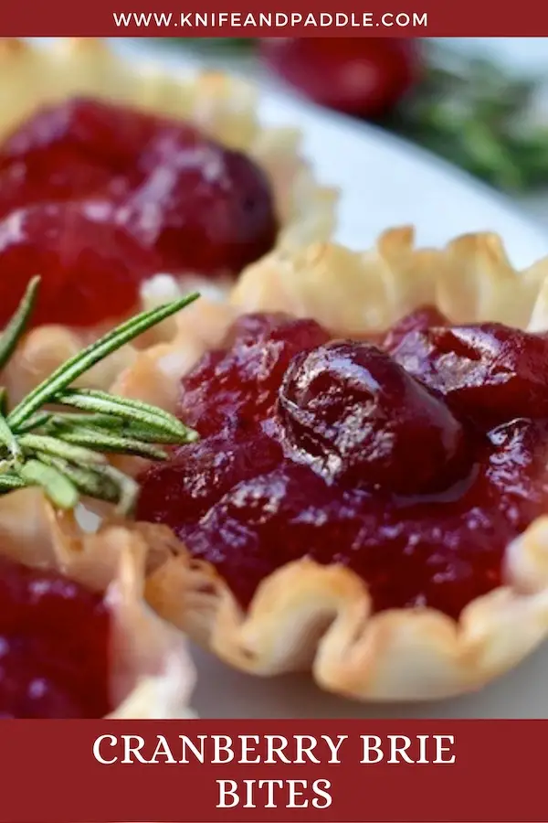 Phyllo shells on a plate with melted cheese and fruit sauce