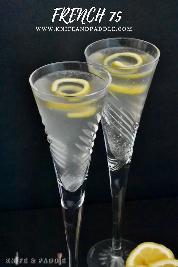 French 75 cocktail in a Champagne glass
