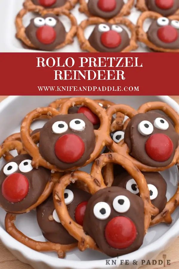 Rolo Pretzel Reindeer in a bowl and on a plate