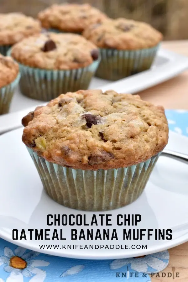 Chocolate Chip Oatmeal Banana Muffins on plates