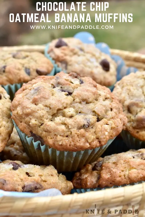 Chocolate Chip Oatmeal Banana Muffins in a basket