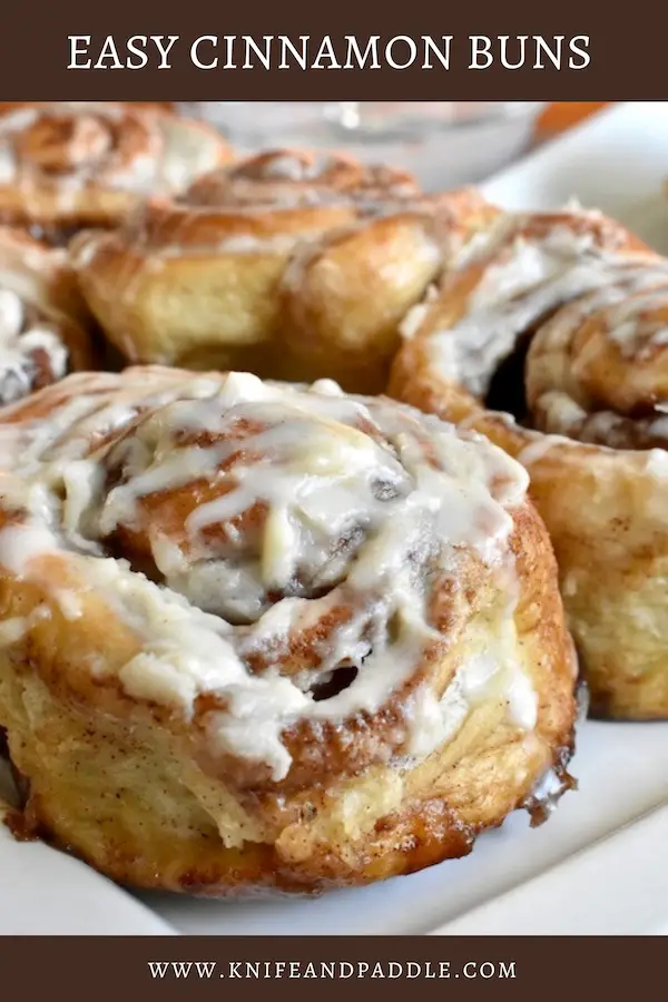 Easy Cinnamon Buns frosted with vanilla icing