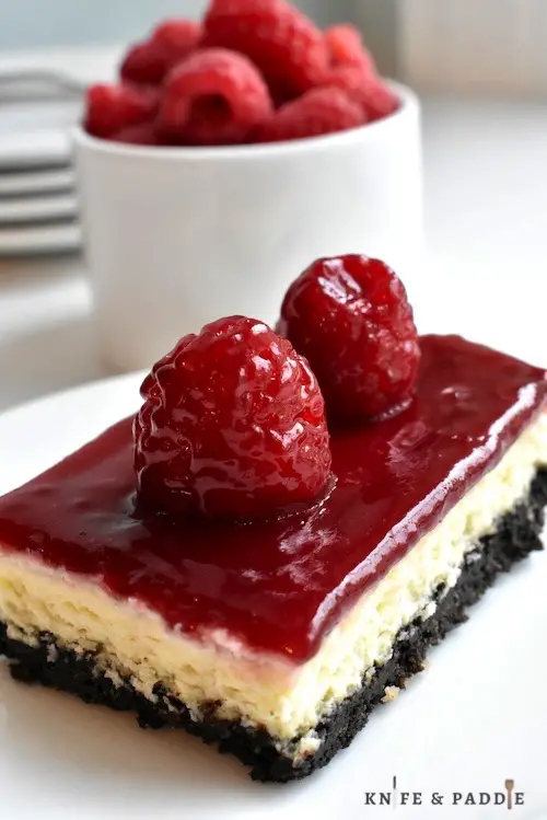 Raspberry Cheesecake Bar on a plate