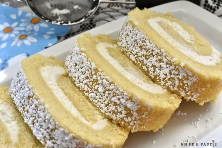Cannoli Cake Roll Slices on a plate