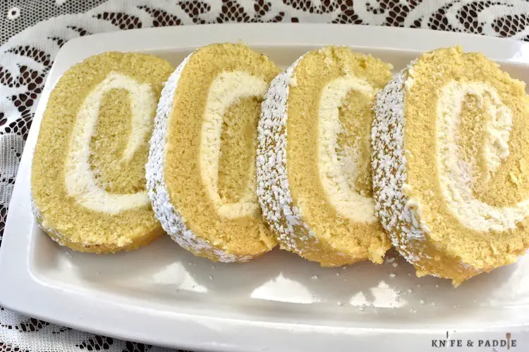 Cannoli Cake Roll Slices on a plate