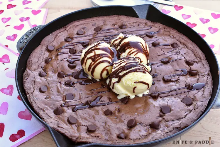 Chocolate Skillet Brownie with hot fudge and vanilla ice cream