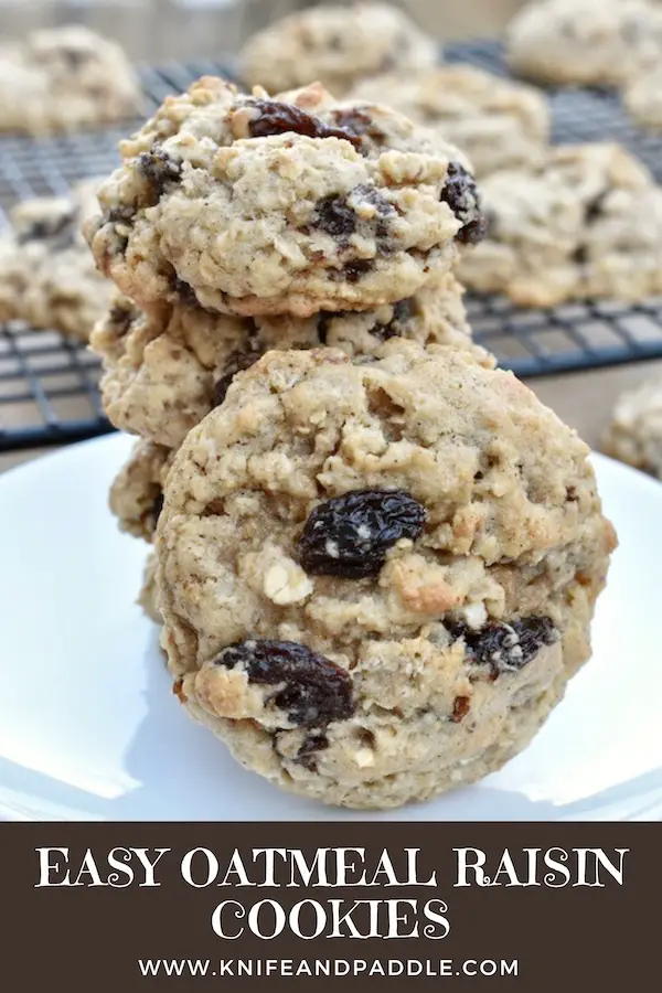 Delicious drop cookies with oats and fruit stacked on a plate and on a wire rack
