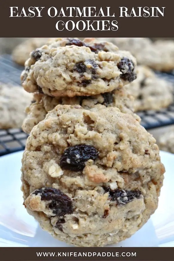 Easy Oatmeal Cookies stacked on a plate and on a wire rack