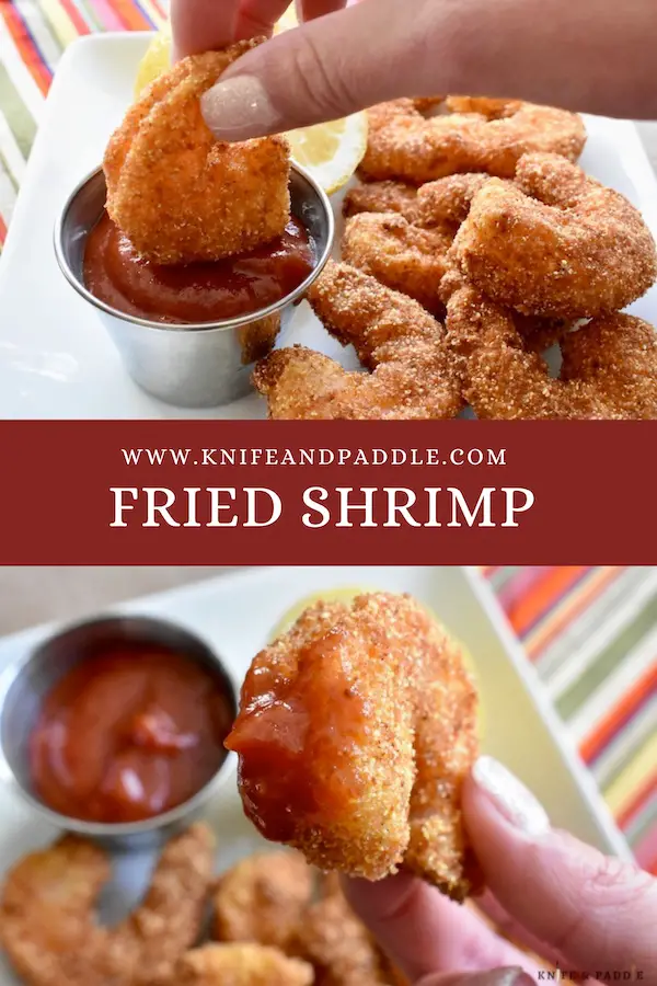 Fried Shrimp plate and shrimp dipped in cocktail sauce