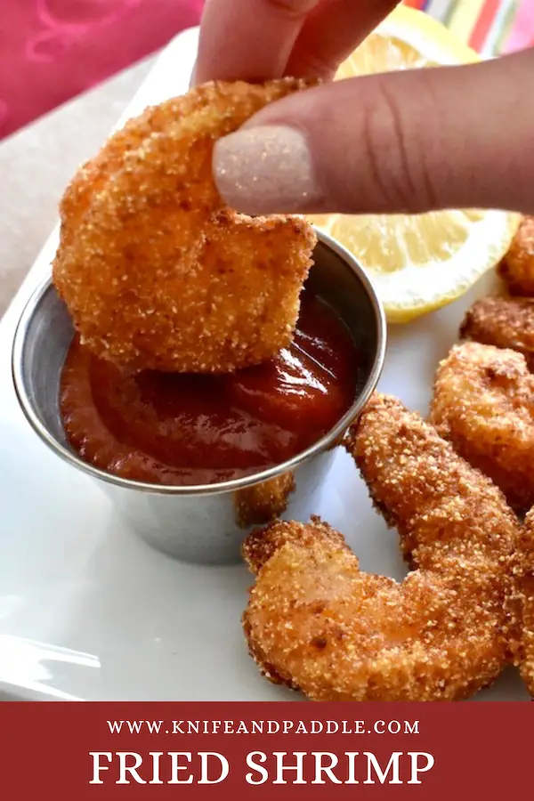 Fried Shrimp plate and shrimp dipped in cocktail sauce