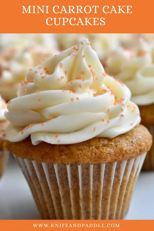 Little one bite sweat treats with cream cheese frosting and orange coarse sparkling sugar on the top