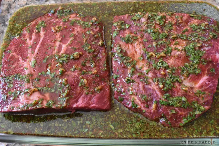Flat iron steak in marinade