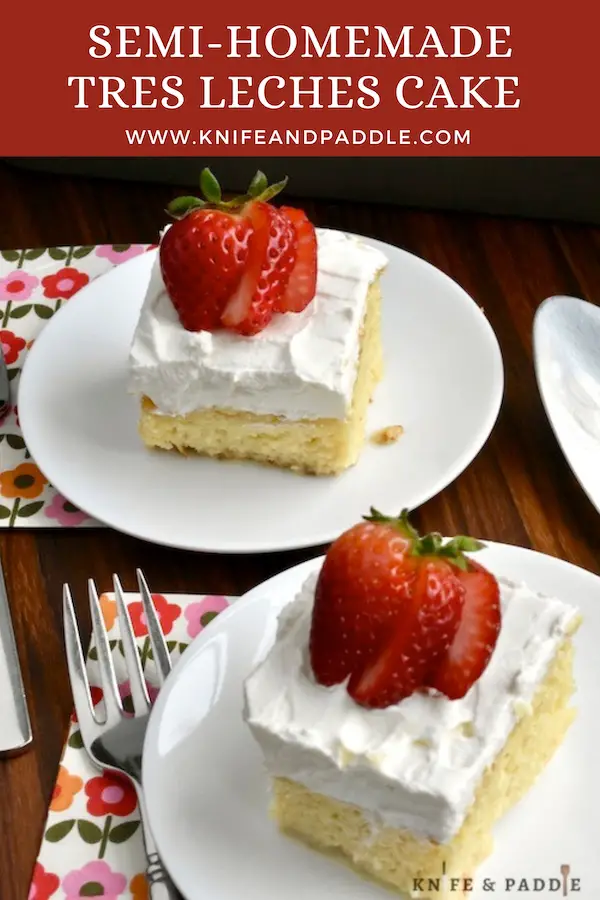 Delicious three milk Mexican dessert topped with whipped cream frosting and a strawberry
