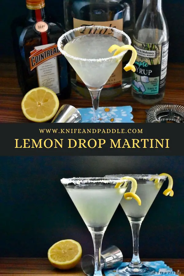 Cointreau, Tito's, Simple Syrup and fresh squeezed lemon juice shaken until cold and strained in a sugar and lemon zest rimmed martini glass
