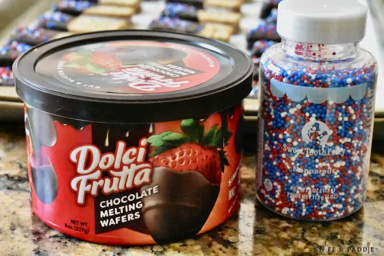 Dolci Frutta chocolate melting wafers and red, white and blue nonpareils 