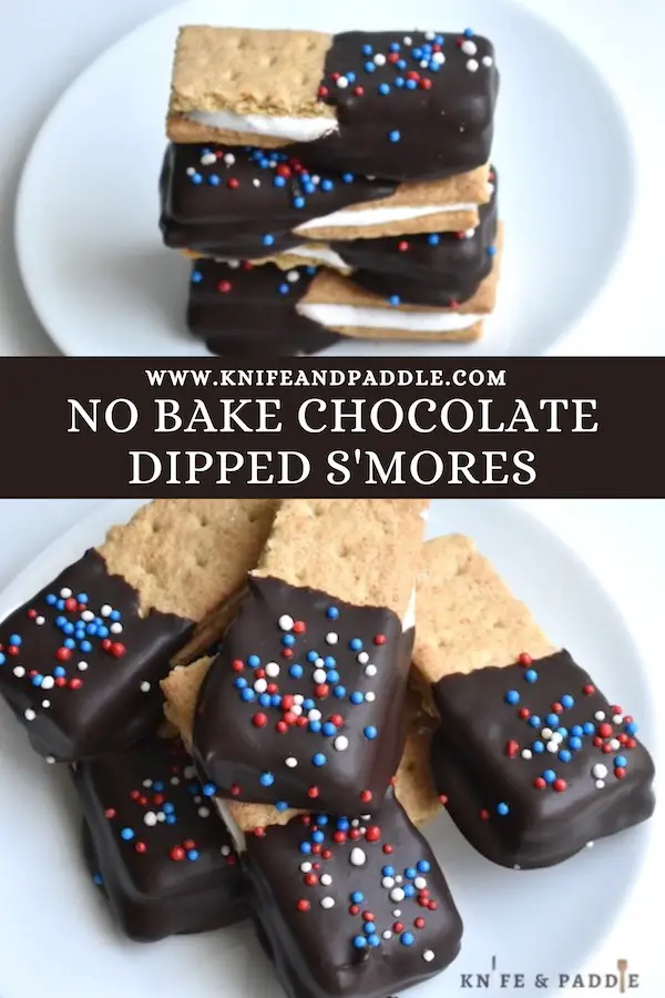 no bake chocolate dipped s'mores bites on a plate