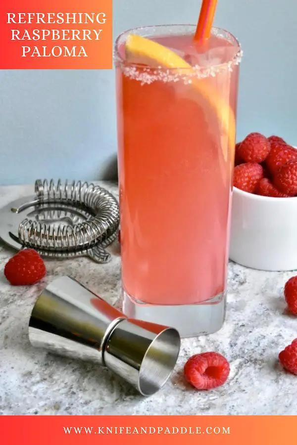 Muddled raspberries, tequila, fresh lime juice, grapefruit juice, and simple syrup shaken in a cocktail shaker filled with ice and strained into a prepared high ball glass and topped off with club soda