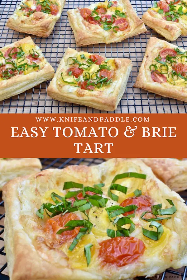 Easy Tomato and Brie Tart topped with fresh basil
