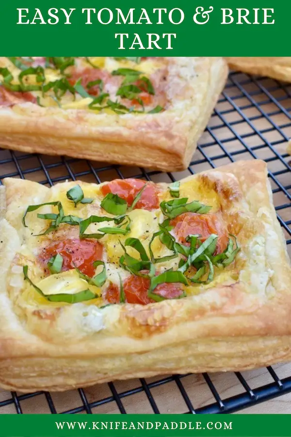Easy Tomato and Brie Tart topped with fresh basil