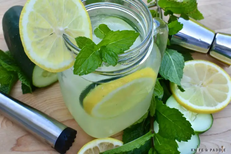 Tangy Cucumber Lemonade Cocktail served in a mason jar