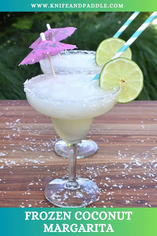 Refreshing slushy summer cocktails with lime wheels and a cocktail umbrellas