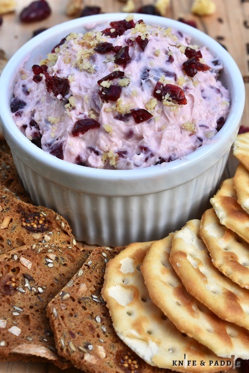 Easy Holiday Appetizer served with an assortment of crackers