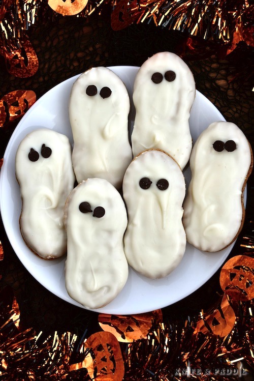 Nutter Butter Cookie Ghosts on a plate